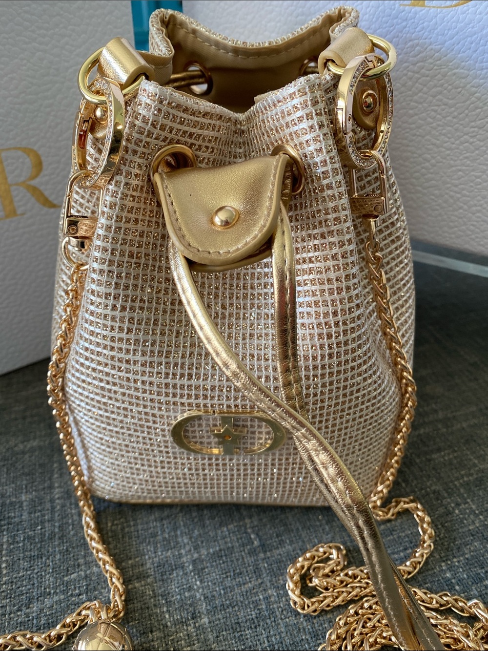 Dior Limited Edition Holiday Gold Drawstring Pouch